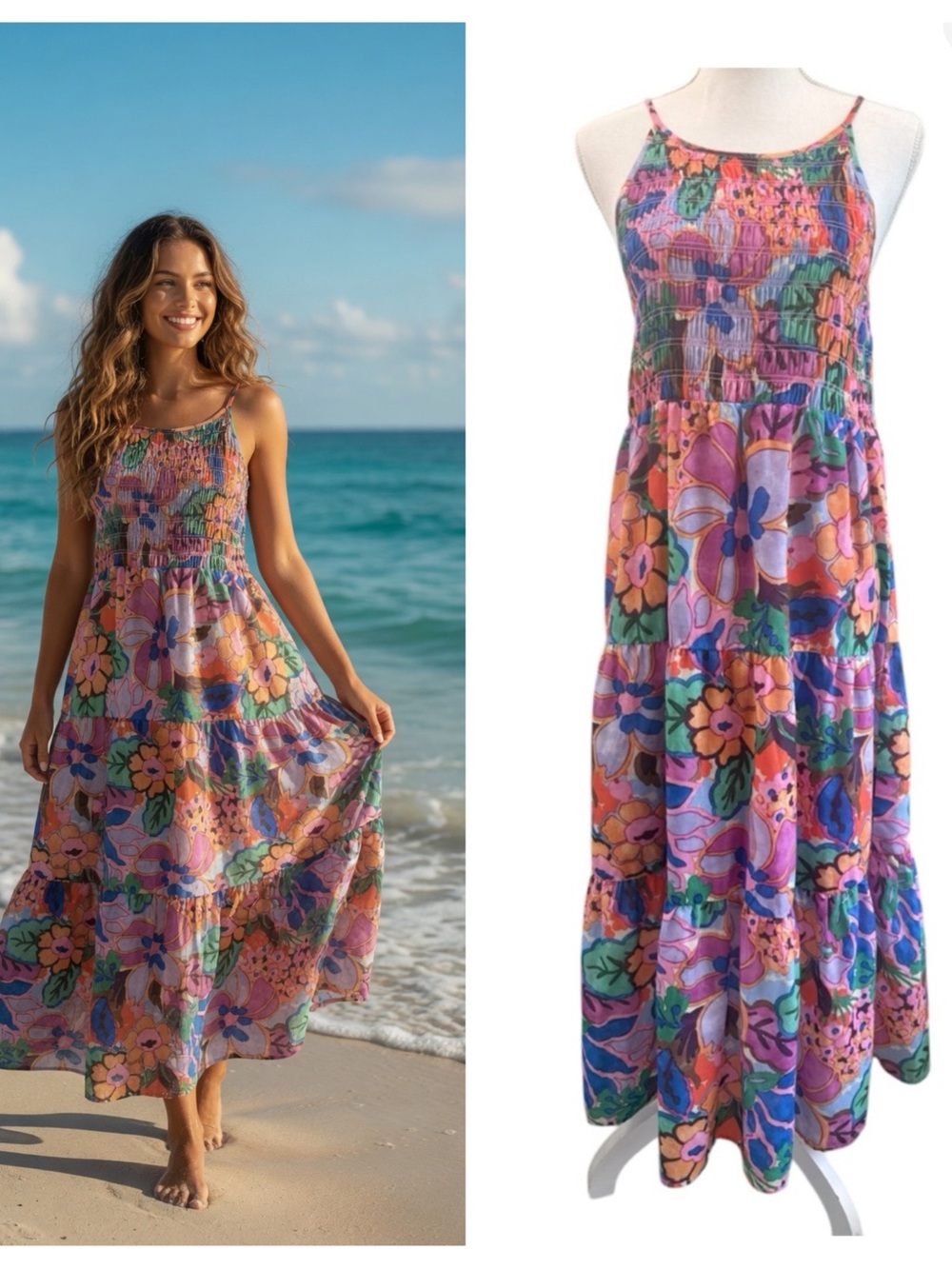 THML smocked maxi dress bright florals SzM